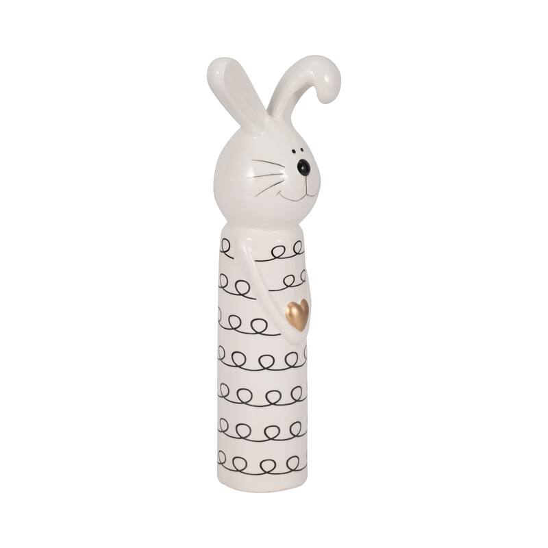 Sagebrook Home Squiggly Bunny With Gold Heart, White/Black