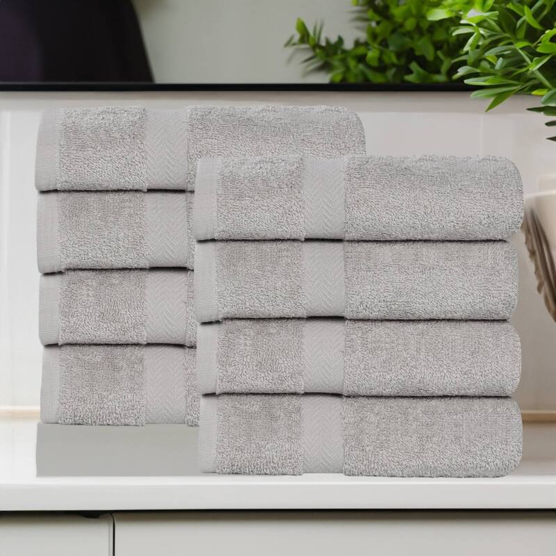 Superior Franklin Cotton Lightweight Hand Towel Set of 8 - Silver