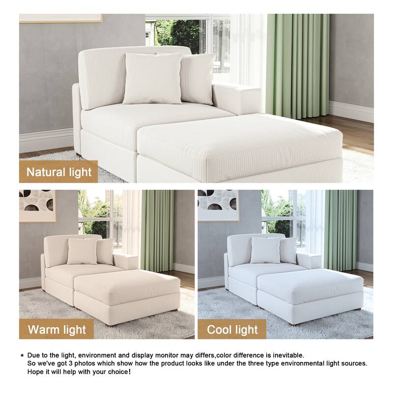 Corduroy Chaise Lounge Sofa with Ottoman for Living Room
