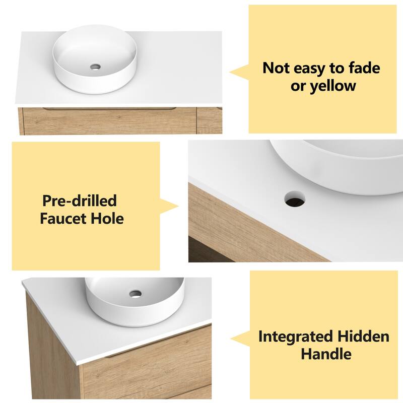 84" Solid Wood Bathroom Vanity with White Quartz Countertop Ceramic Vessel Sink