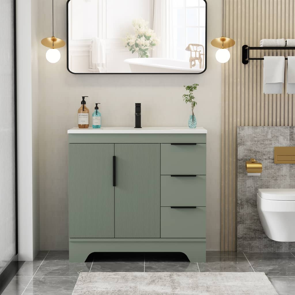 Vertical Stripes Bathroom Vanity Set with Sink Top & Faucet