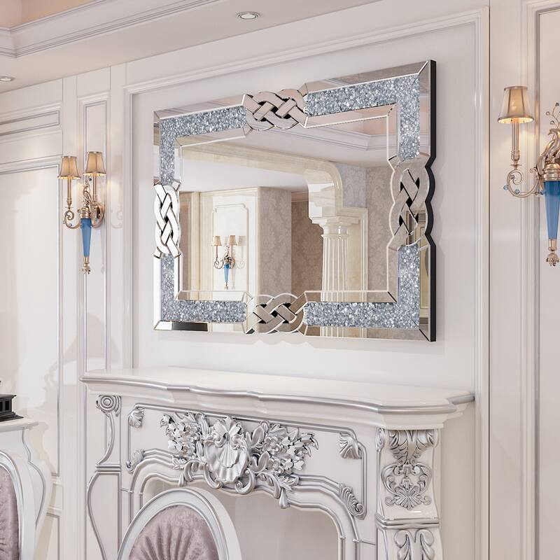 Large Interlocking Mirrored Wall Mirror with Crystal Beads Rectangle - 40in.Wx28in.H