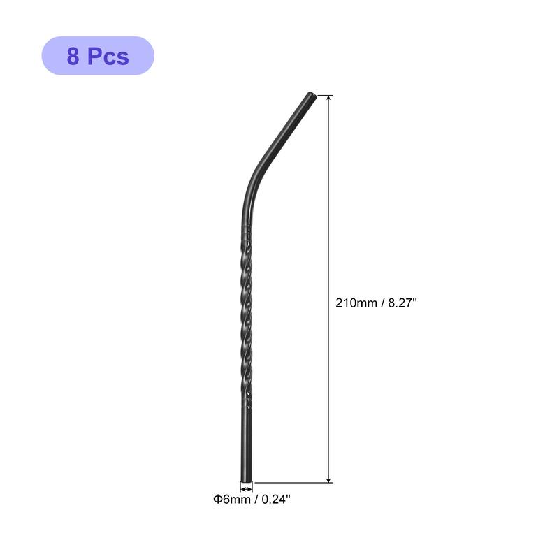 8Pcs 8.27" Long 0.24" Dia Stainless Steel Straws Bent Threaded Straws - Black
