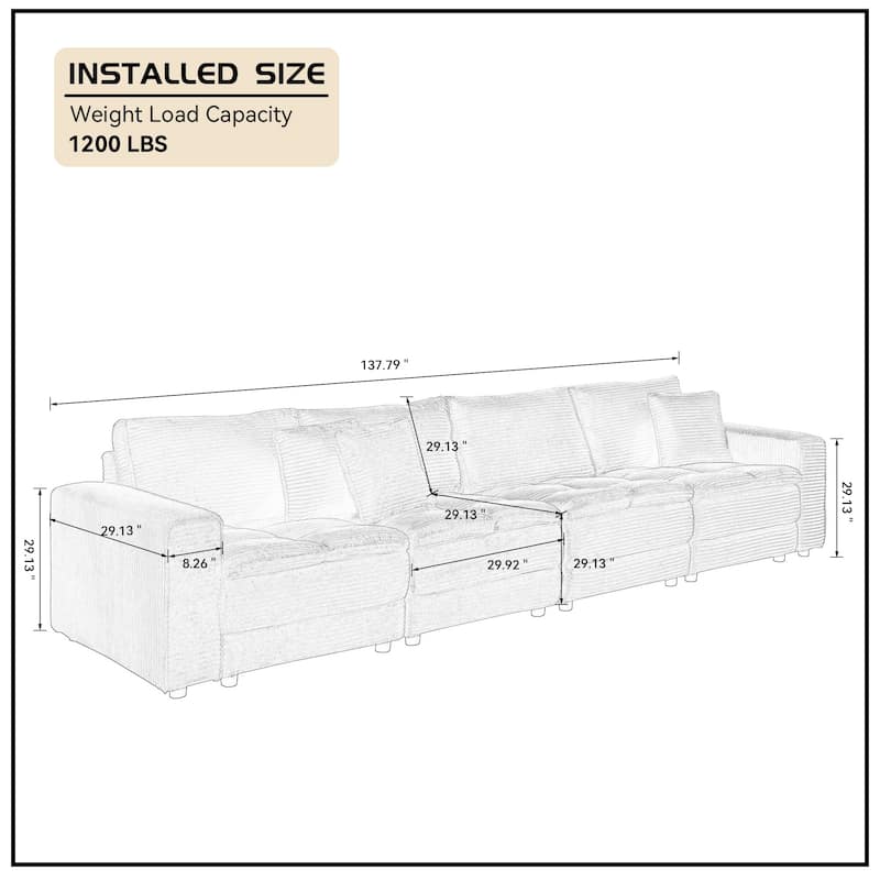 Oversized Sectional Sofa L Shaped Corner Couch Corduroy Upholstery Convertible Sleeper Sofa Couch
