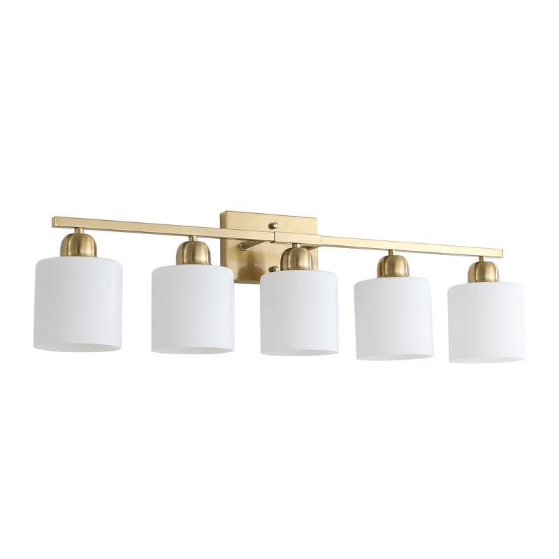 Bathroom Light Fixtures, 5-Light Modern Vanity Light Over Mirror, Wall Sconces with Frosted Glass Shades