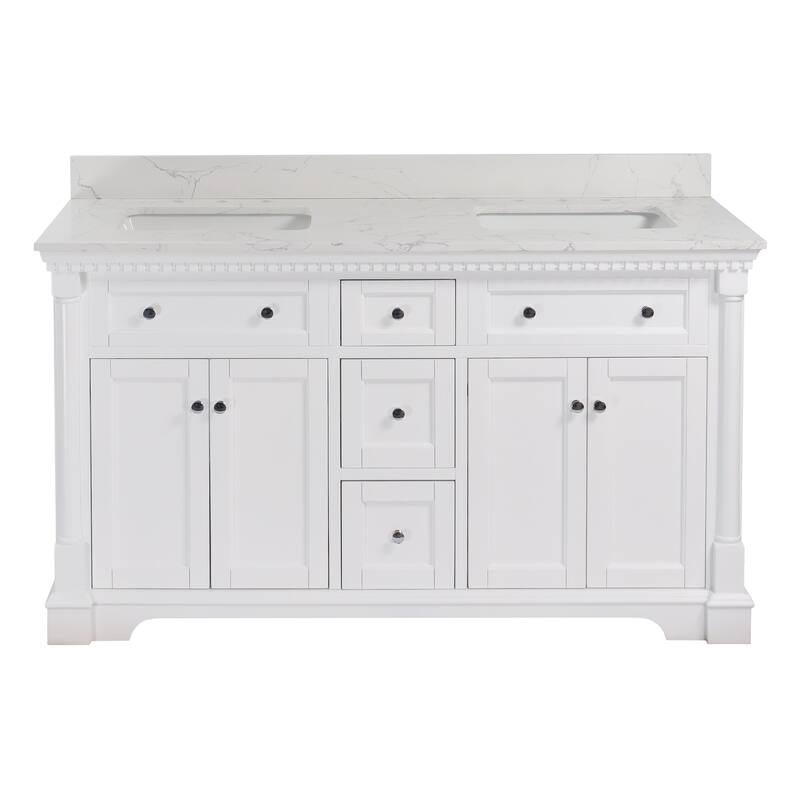 KitchenBathCollection Sydney 60" Double Bathroom Vanity with Engineered Marble Top