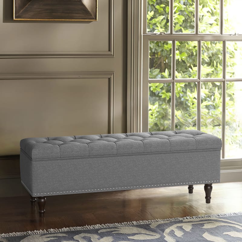 Tufted Storage Bench, Upholstered Ottoman with Storage for Bedroom - 50.8" W X 17.1" D X 18.3" H