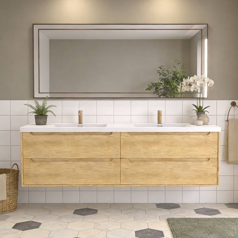 Prismis 60" 72" 84" Wall-Mount Premium Bathroom Vanity with Integrated Sink - 72 in. Vanity