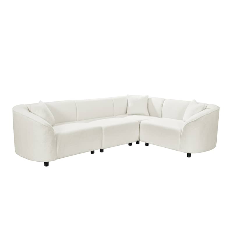 L-Shaped Curved Sectional Sofa, Boucle Upholstered 4-Seater Sofa, Corner Sofa with Pillows for Living Room, Apartment