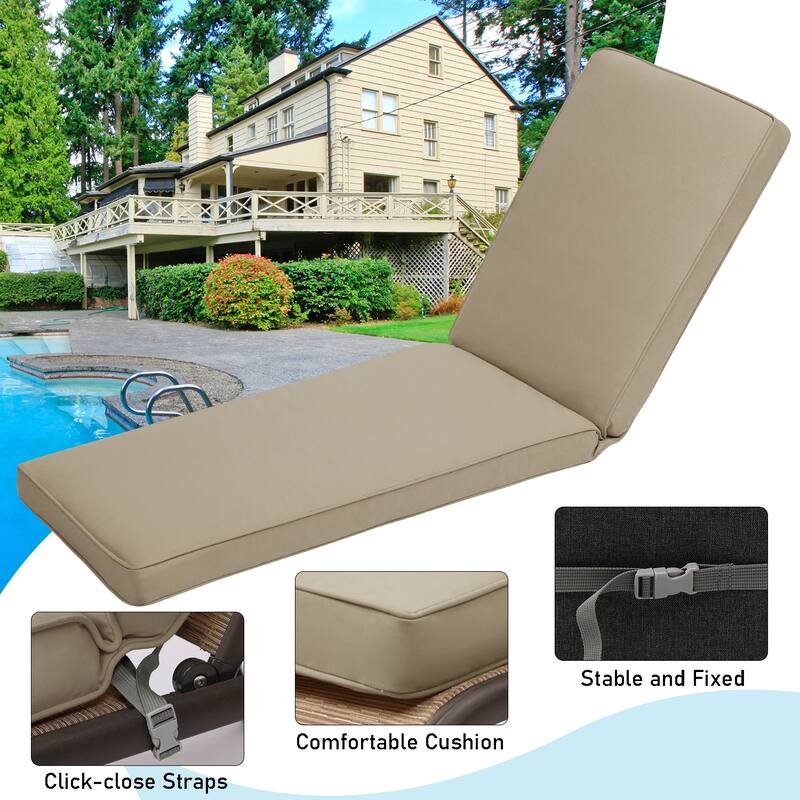 Aoodor Patio Chaise Lounger Cushions Set of 2, Olefin Fabric, Water-Resistant, 72x21x3 Inches(Only Cushions) - N/A