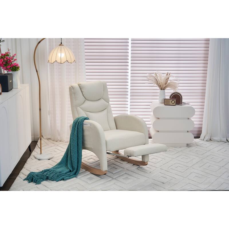Comfortable Rocking Chair with Adjustable Footrest and Spacious Seat, Perfect for Relaxing and Unwinding.
