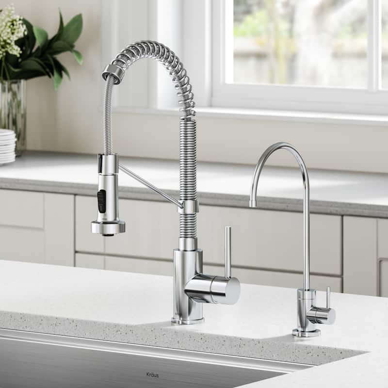 Kraus Bolden 2-Function 1-Handle Commercial Pulldown Kitchen Faucet - KPF-1610 - 18" Height with Dispenser faucet FF-100 - CH - Chrome