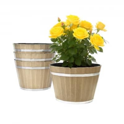 4-Pack Whiskey Barrel Plant Pots with Drainage Holes, 11.8" - 11.81 x 8.27 in