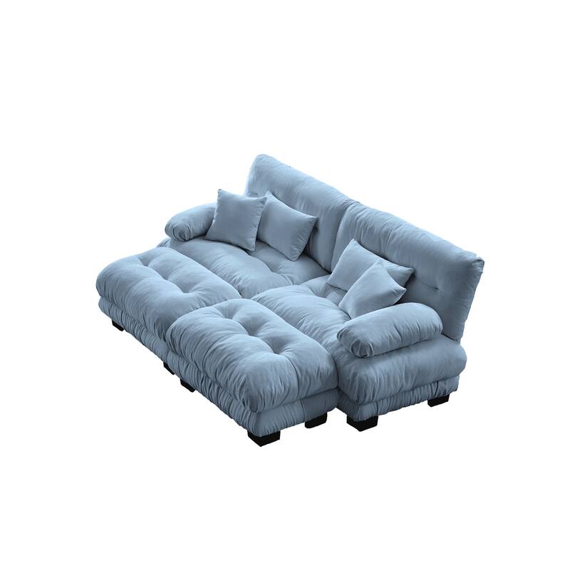 94.4" Chenille Cloud Sleeper Sofa with 2 Ottomans & Pillows