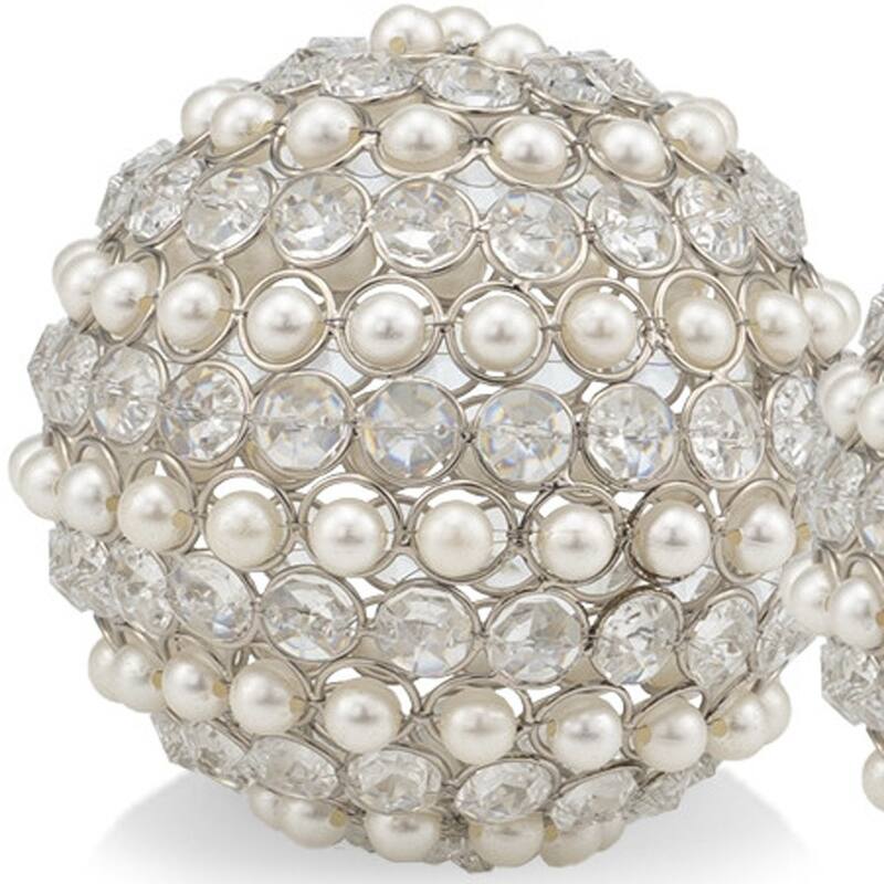 HomeRoots Set Of Two 4" Silver And Clear Faux Crystal Decorative Orbs - 4 x 4 x 4