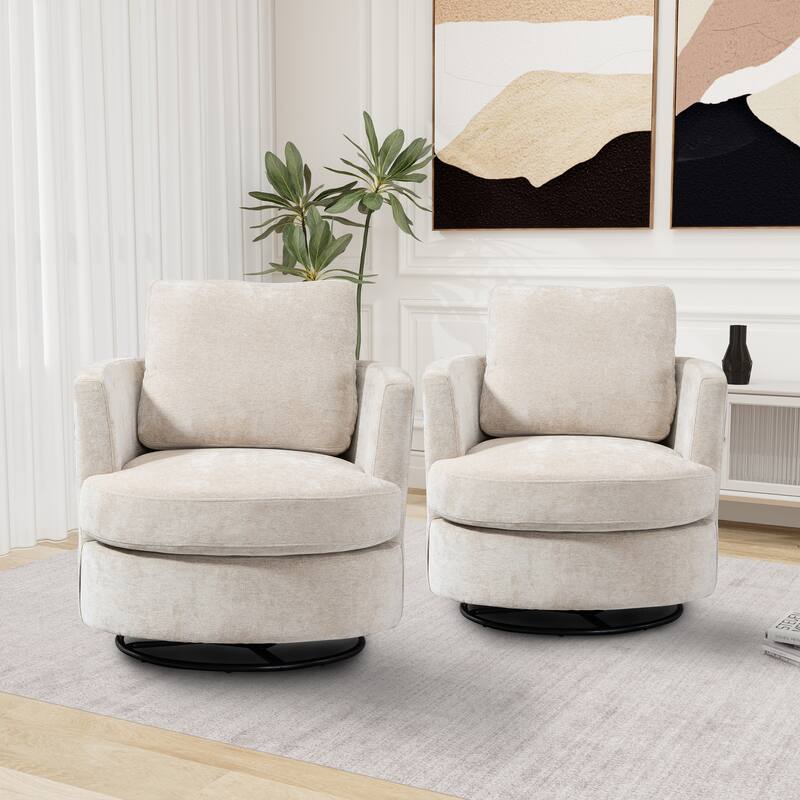 Modern Upholstered Swivel Barrel Chair(Set Of 2)