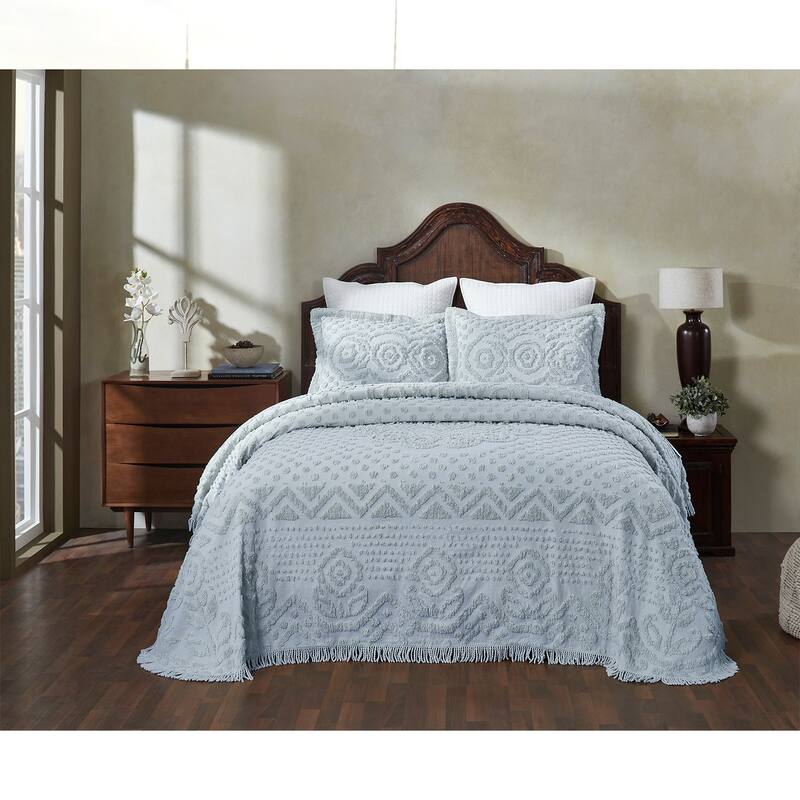 Better Trends Heirloom Collection 100% Cotton Tufted lightweight Medallion Design Machine Washable Bedspread Set