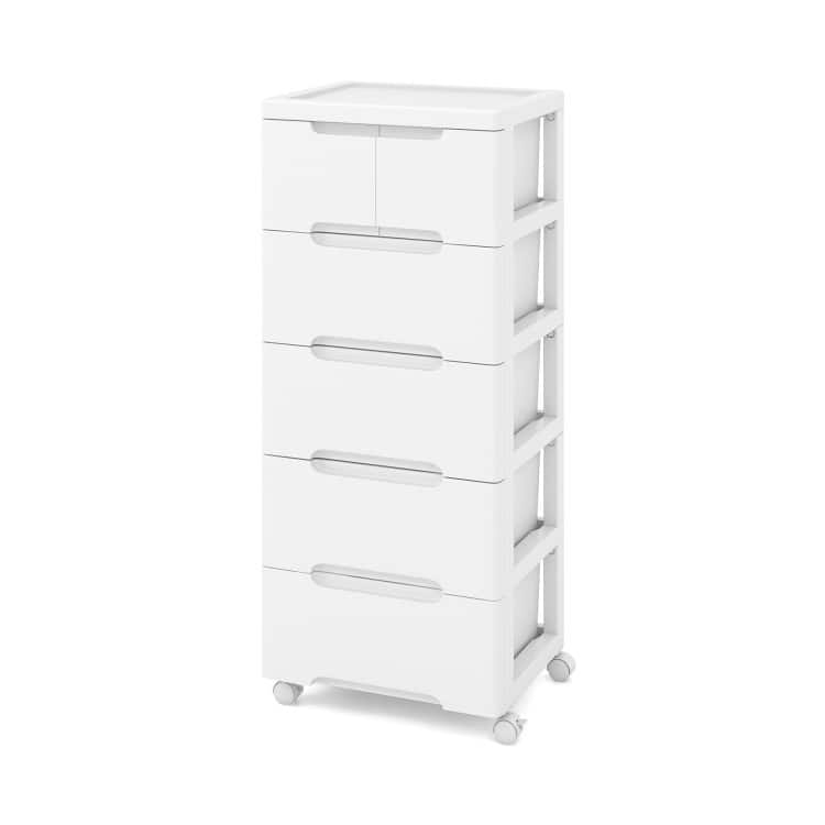 Multi-Drawer White PP Mobile Storage Organizer with Locking Wheels for Bathroom or Kids Room