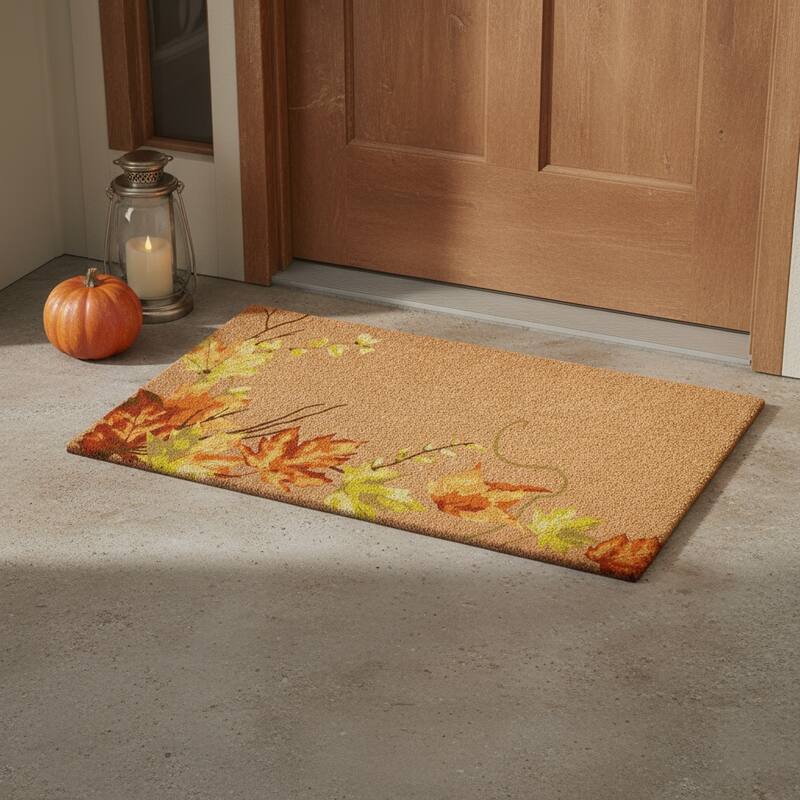 HomeRoots 24" X 36" Brown And Natural Fall Leaves Outdoor Coir Door Mat - 24.00' X '36.00 - 24.00' X '36.00