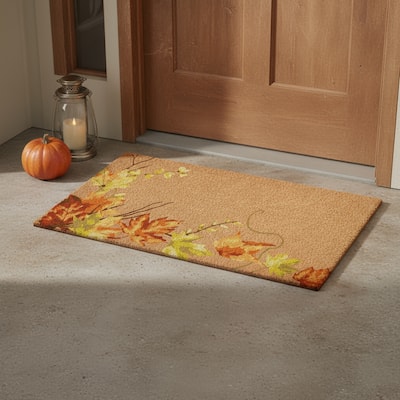 HomeRoots 24" X 36" Brown And Natural Fall Leaves Outdoor Coir Door Mat - 24.00' X '36.00