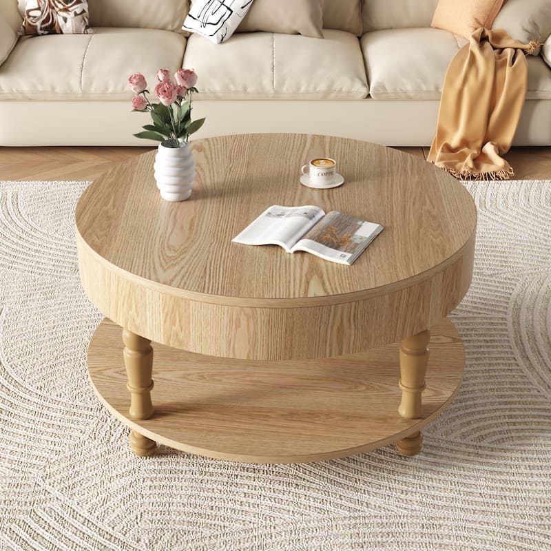 Roomfitters 31.5" Round Coffee Table, Storage Center Table with Hidden Compartment for Living Room