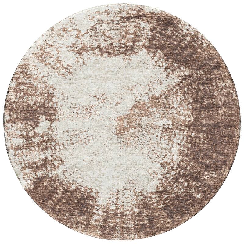 Indoor/Outdoor Rylee Modern Bordered Washable Rug - 8' x 8' Round - Brown