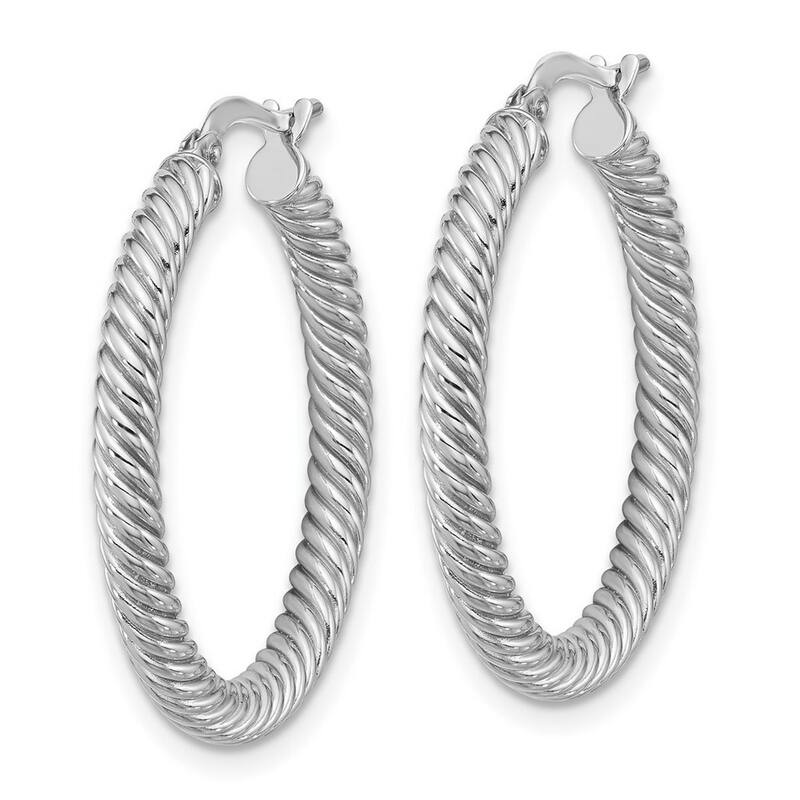 Curata 14k 3x20 White Goldtwisted Round Omega Back Hoop Earrings - 26.5x26.25mm Wide 3mm Thick