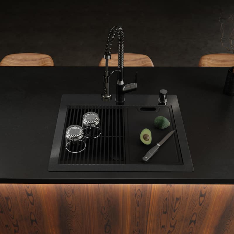 Matrix 25" Top Mount Workstation 16 Gauge Single Bowl Stainless Steel Kitchen Sink with Accessories