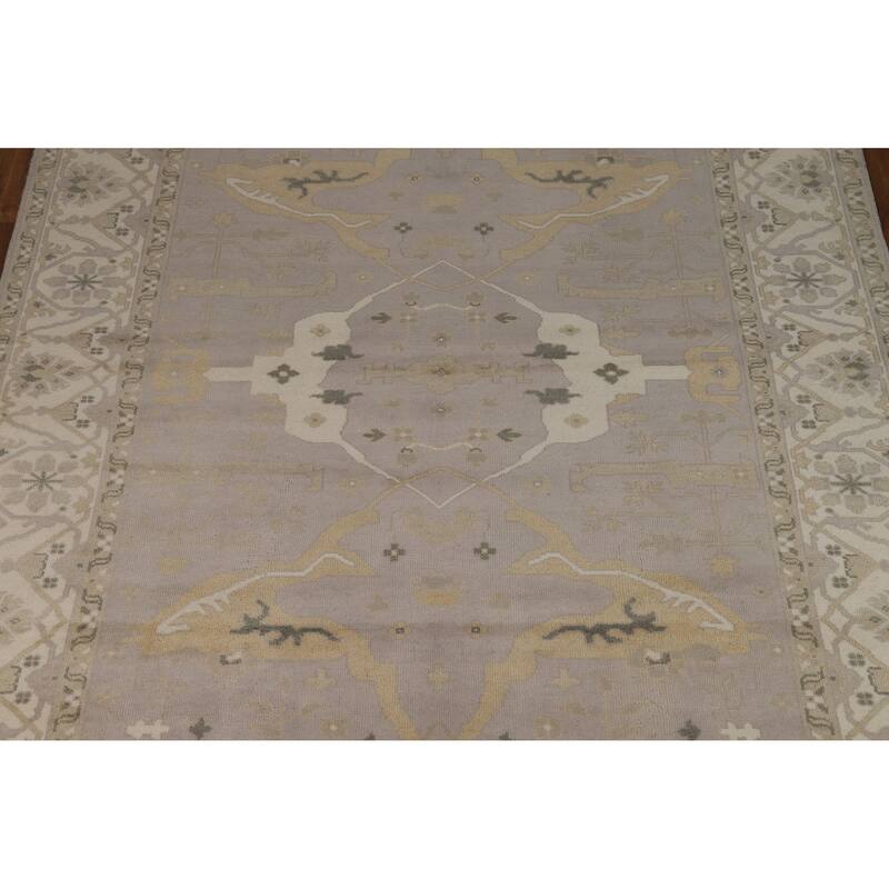 Earth Tone Oushak Indian Area Rug Handmade Beige Wool Carpet - 8'11" x 11'10"