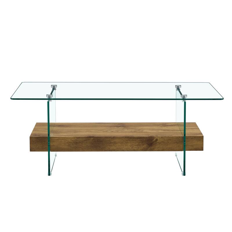 40.3-Inch Sturdy Double-Layer Coffee Table - Tempered Glass Tabletop And Table Legs,With A Load-Bearing Capacity Of 250 Pounds
