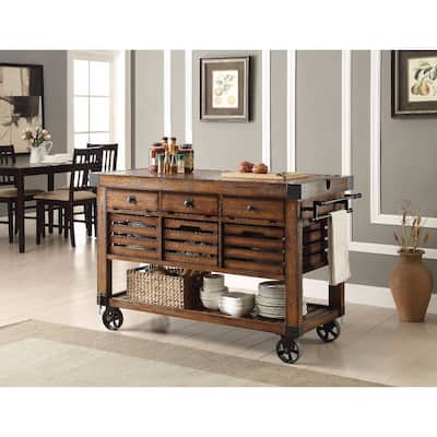 Wood & Metal Kitchen Cart, Distress Chestnut Brown