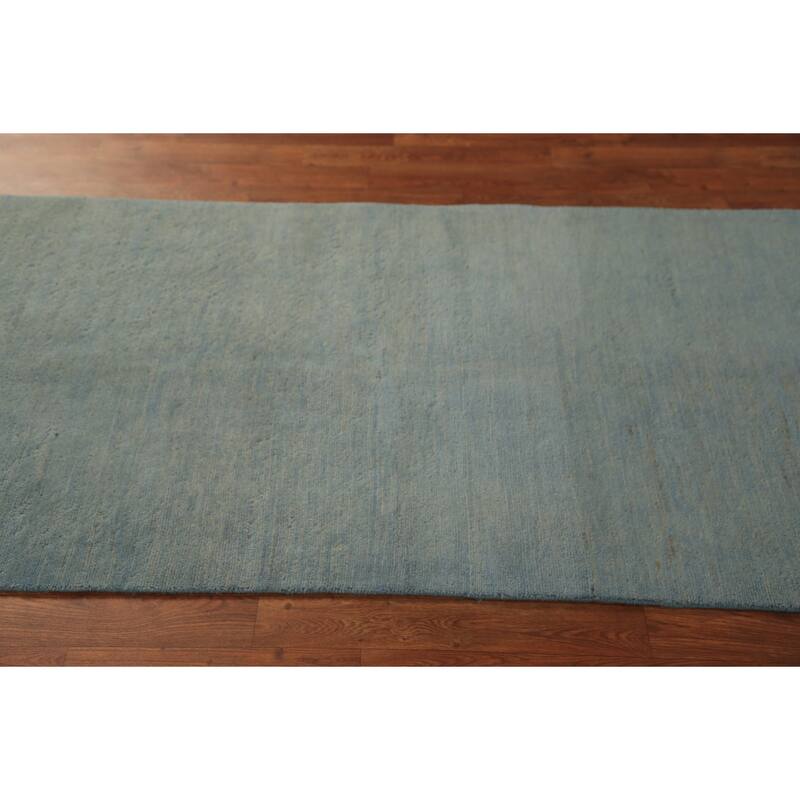 Light Blue Gabbeh Oriental Runner Rug Handmade Wool Carpet - 3'3" x 6'6"