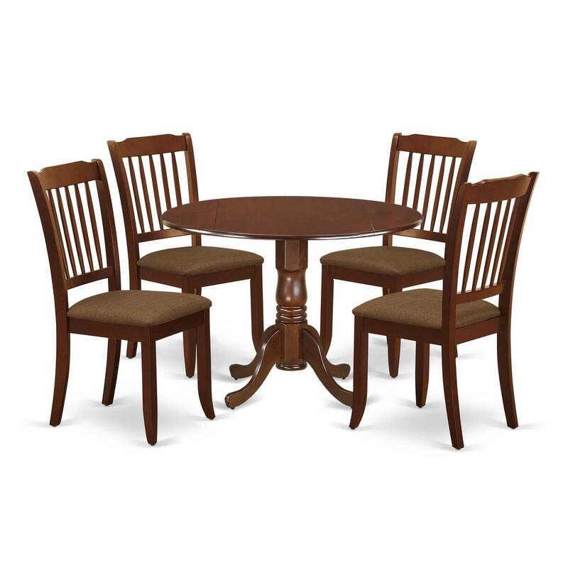 5-Piece Round Dinette Set - Mahogany Table & 4 Linen Chairs - Kitchen Dining Room Set
