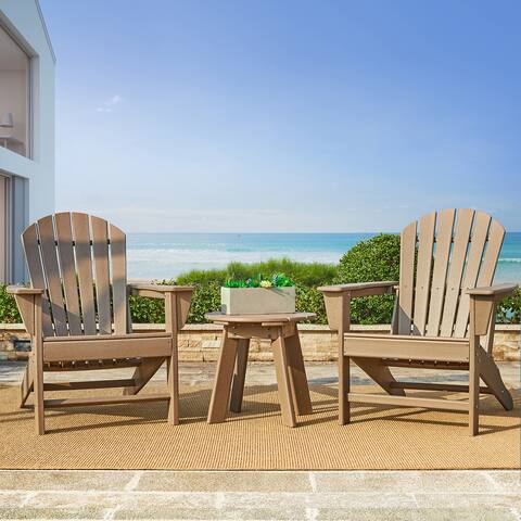 Glitzhome Elm Plus 3-Piece Outdoor Patio HDPE Adirondack Chair and Side Table Set
