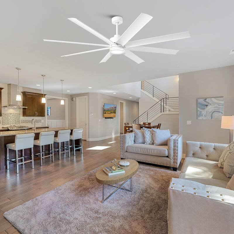 72" Modern White Large Smart Ceiling Fan with Light and Remote, App Control, Voice Control