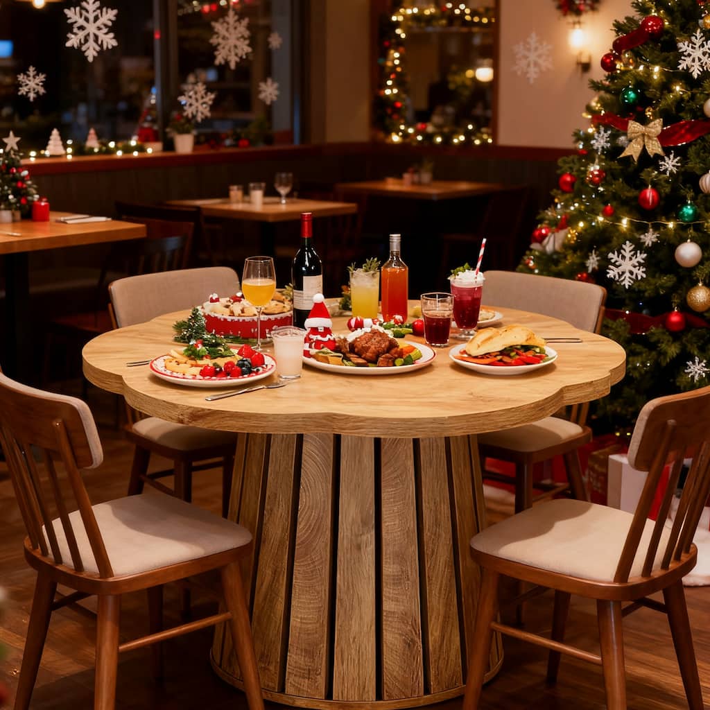 33.5" Round Coffee Table, Farmhouse Circle Center Table with Flower-Shaped Tabletop Wooden Accent Cocktail Table - N/A