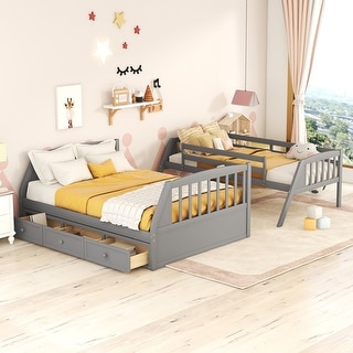 Detachable Design Twin-Over-Full Bunk Bed with Drawer sadder and Storage Staircase