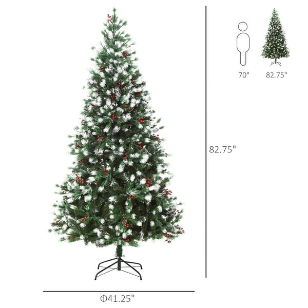 dimension image slide 2 of 3, HOMCOM Flocked Christmas Tree with Mistletoe, Xmas Unlit Christmas Tree with Stand