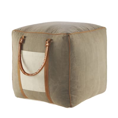 HomeRoots 20" Gray Cotton Blend Ottoman
