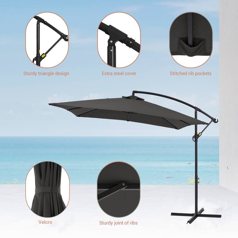 LIVOOSUN 8.2x8.2ft Offset Patio Umbrella Hanging Umbrella w/Steel Ribs