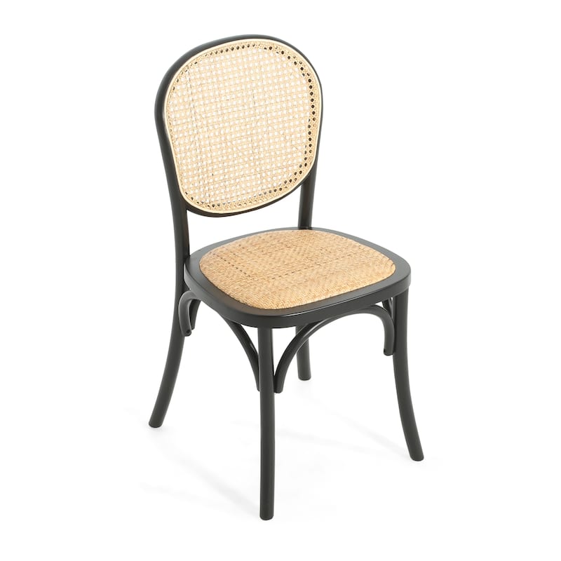 Bohemian Rattan Dining Chair Set of 2, Armless Side Chairs with Wooden Legs