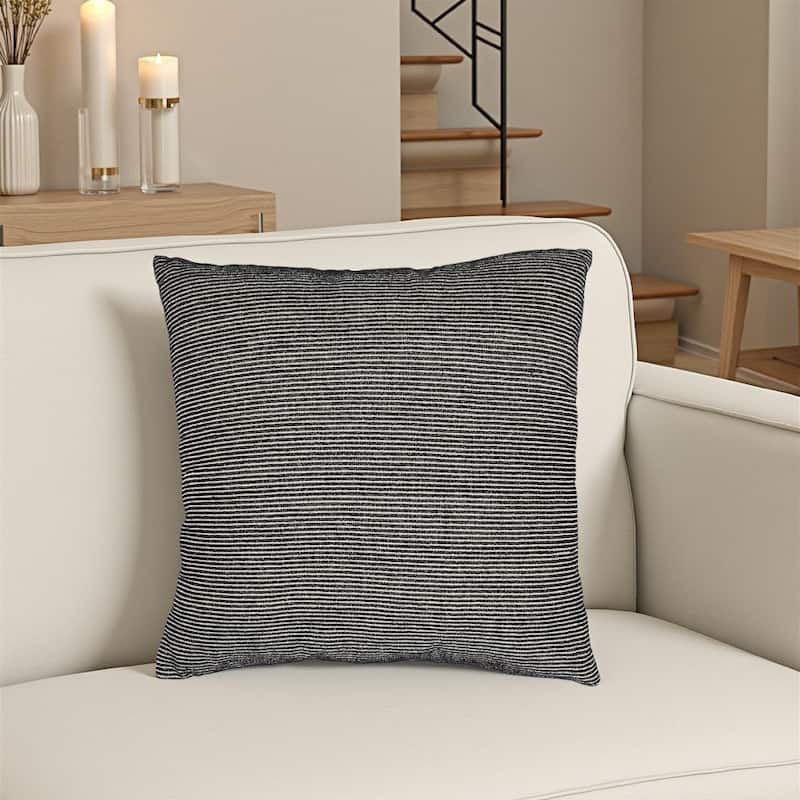 Square Accent Throw Pillow, 20 Inch, Striped Black Cotton, Gray Brown
