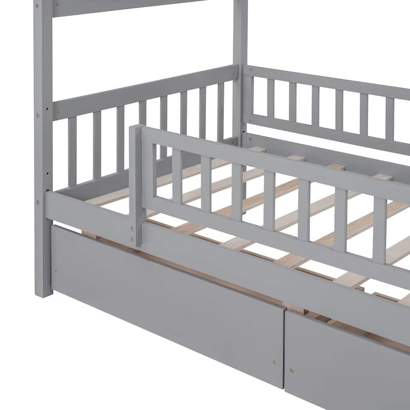 House Bed Frame with Roof and Fence, Ideal for Kids