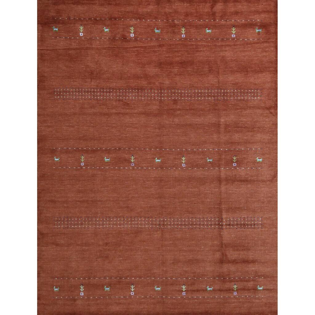 Terracotta Tribal Gabbeh Indian Area Rug Hand-Knotted Wool Carpet - 8'1" x 9'9"