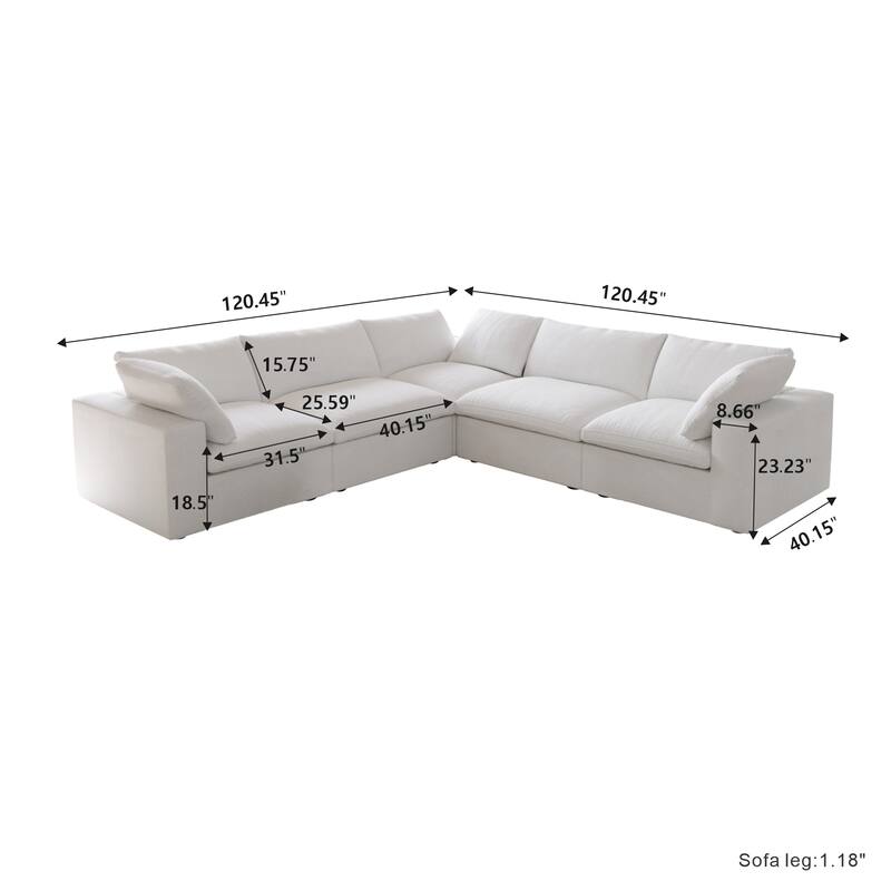 Convertible Modular Sectional Sofa, 5 Seater Corner Sofa with Pillows, 2 x 120.45 Minimalist Sofa Couch for Living Room
