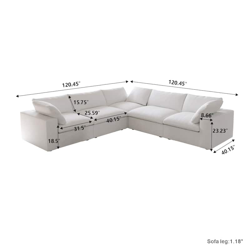 Living Room Sofa V-shaped Linen Modular Sofa Multiple Cushions Corner Couch