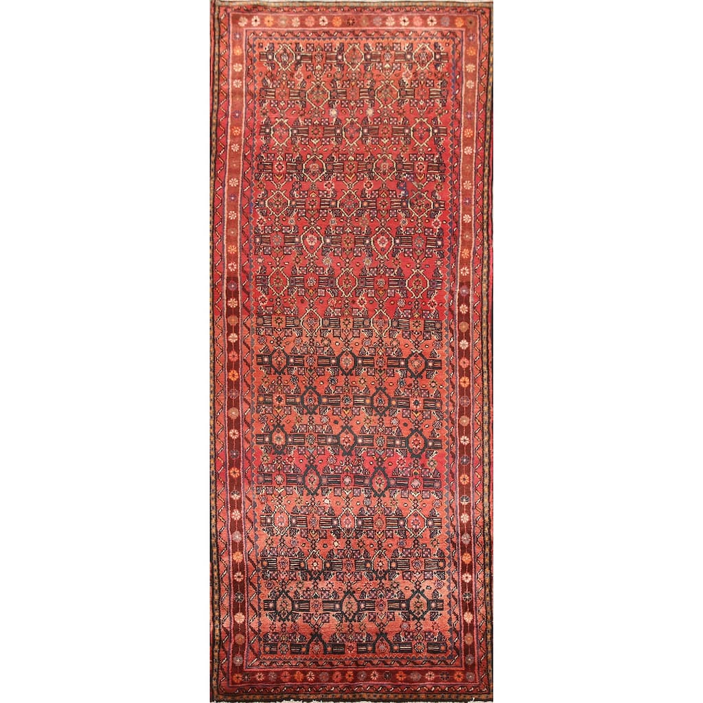 Hand Knotted Oriental 100% Wool Carpet Traditional All-Over Red Mahal Runner Rug - 9' 8'' X 3' 6''
