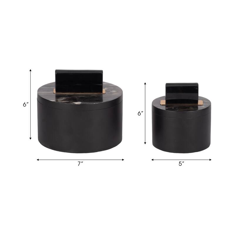 Sagebrook Home 6/7" Wheatly Black Boxes MDF, Iron Resin, and Glass, Chic Home Organization, Set of 2 - 7" x 7" x 6"