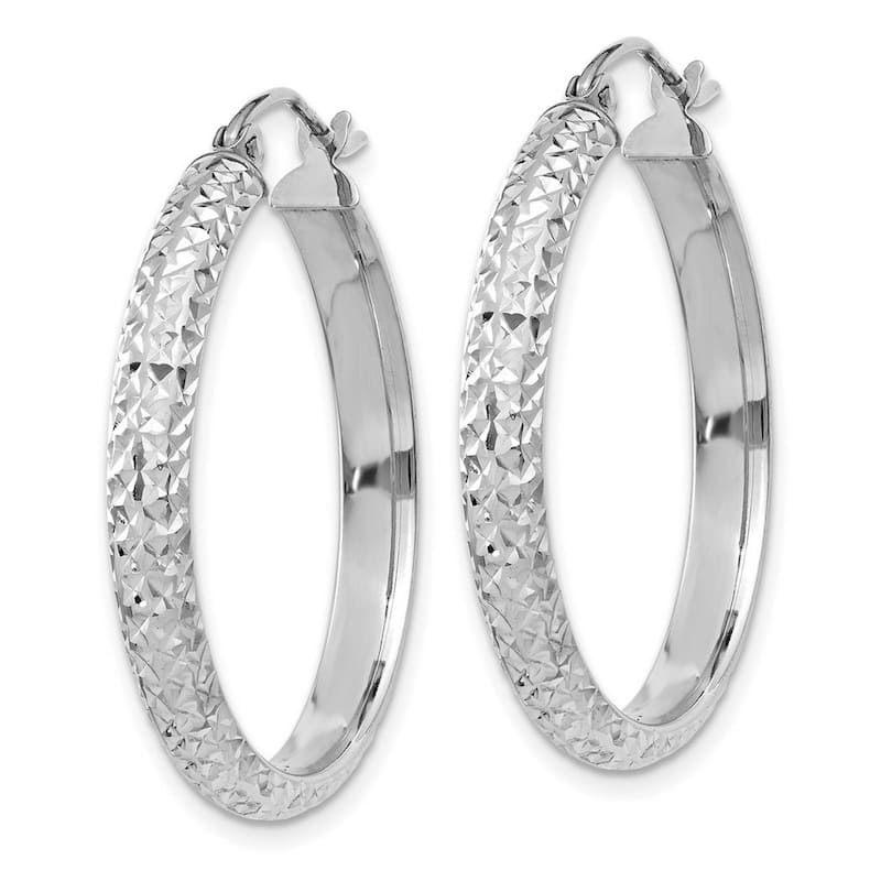 Curata 14k White Gold Diamond-Cut 3.5x28mm Hoop Earrings