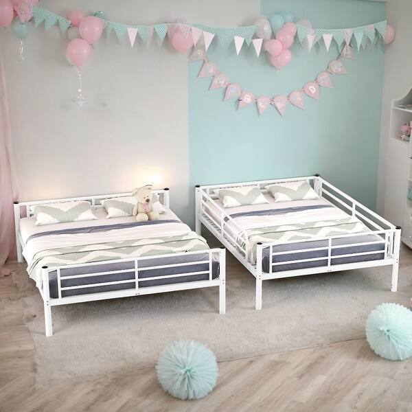 slide 2 of 13, Full XL Over Queen Metal Bunk Bed with Guardrails and Ladder White